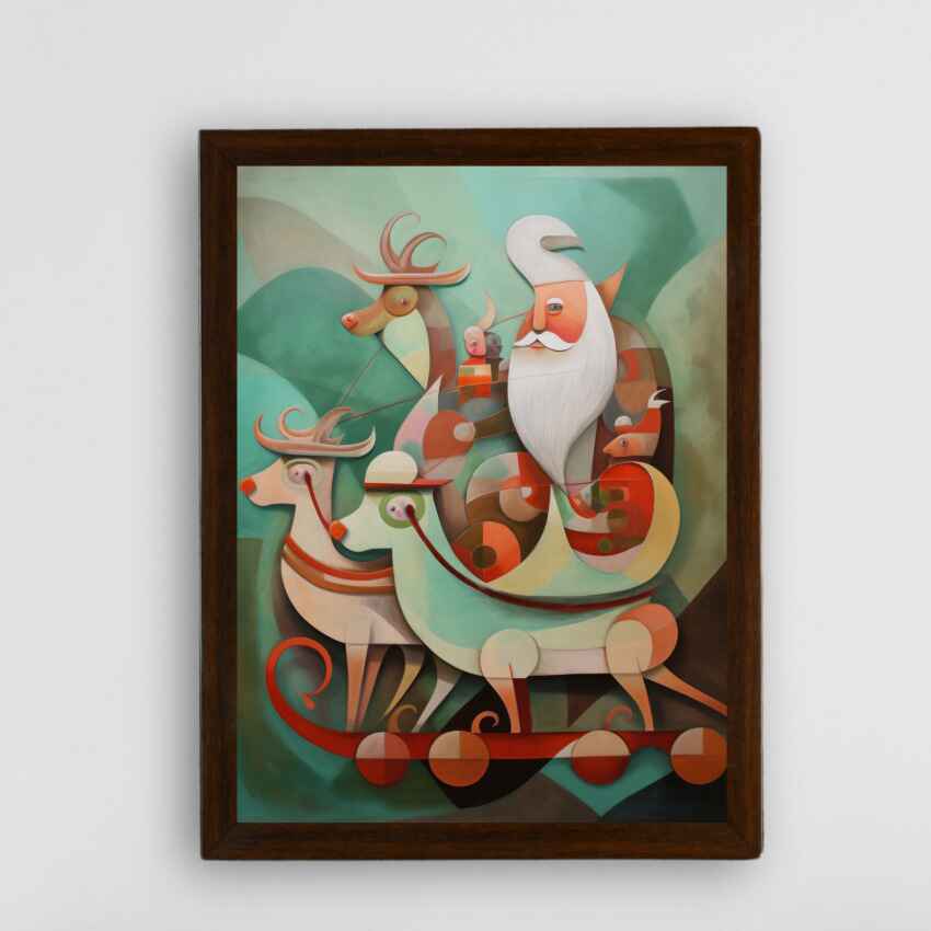 Santa with Reindeer Canvas Wall Painting