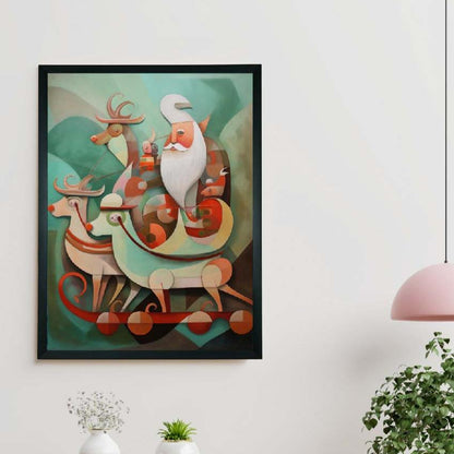 Santa with Reindeer Canvas Wall Painting