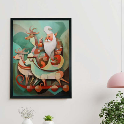 Santa with Reindeer Canvas Wall Painting