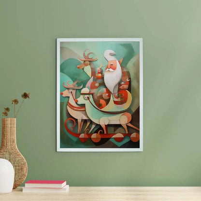 Santa with Reindeer Canvas Wall Painting