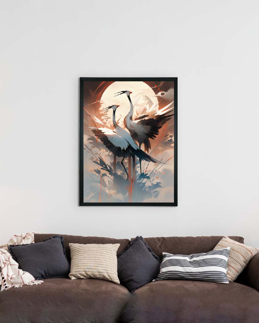 Moonlight Sarus Canvas Artisan Wall Painting