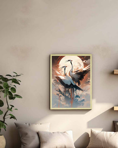 Moonlight Sarus Canvas Artisan Wall Painting