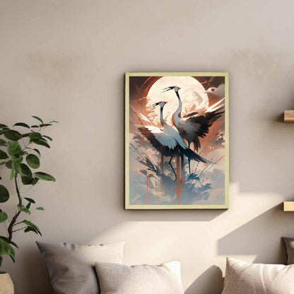 Moonlight Sarus Canvas Artisan Wall Painting