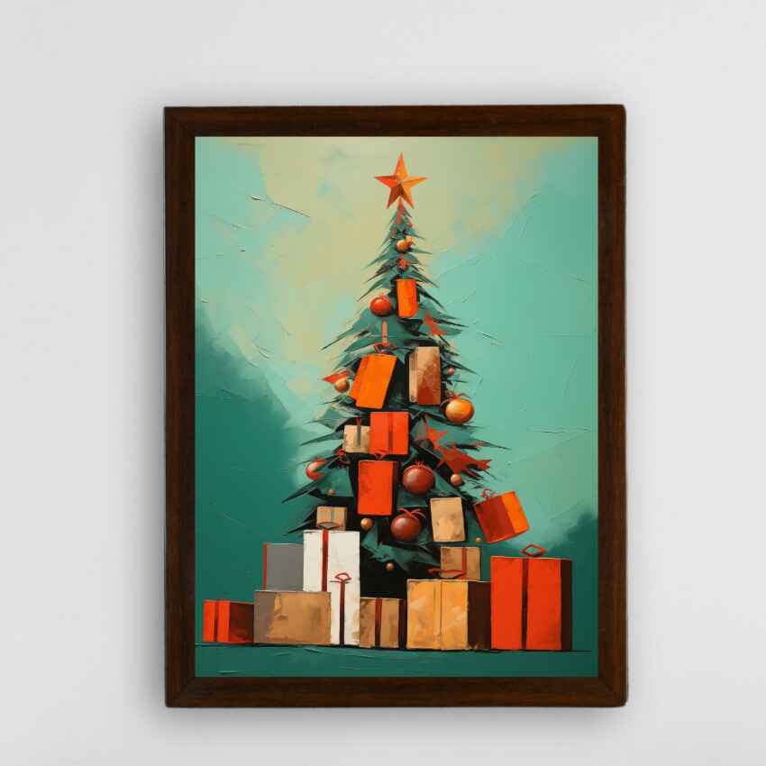 Star Topped Tree Artisan Canvas Wall Painting