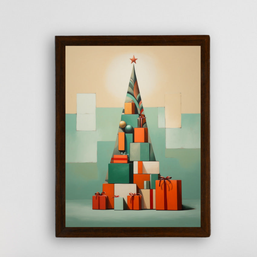 Triangle Tree with Gifts Canvas Wall Painting