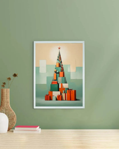 Triangle Tree with Gifts Canvas Wall Painting