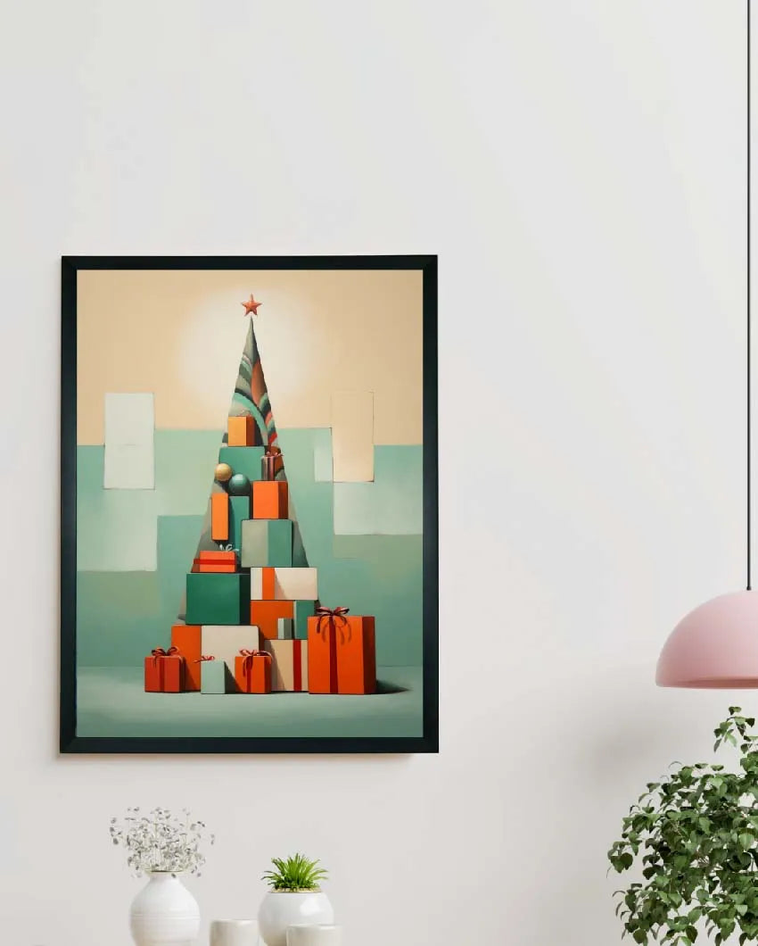 Triangle Tree with Gifts Canvas Wall Painting