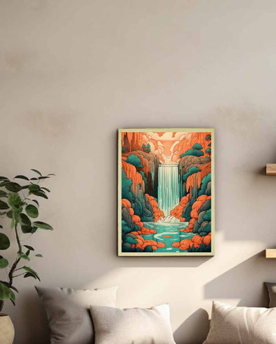 Terracotta Waterfall Canvas Artisan Wall Painting