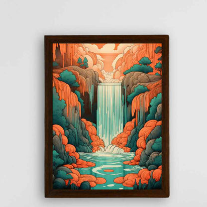 Terracotta Waterfall Canvas Artisan Wall Painting