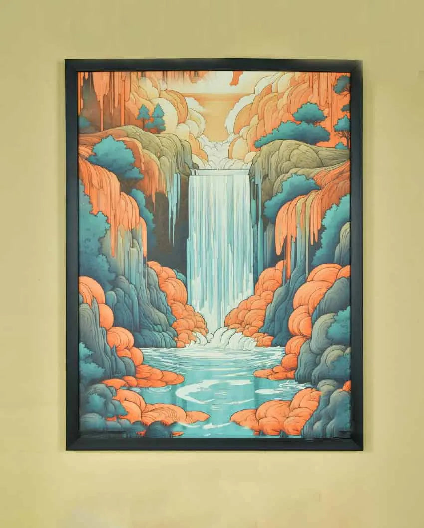 Terracotta Waterfall Canvas Artisan Wall Painting