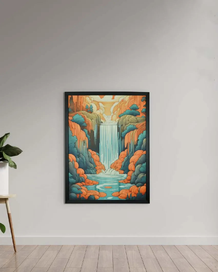 Terracotta Waterfall Canvas Artisan Wall Painting