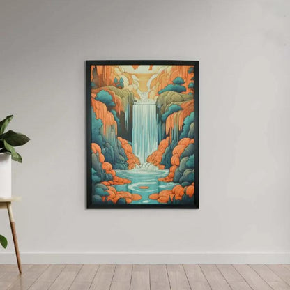 Terracotta Waterfall Canvas Artisan Wall Painting