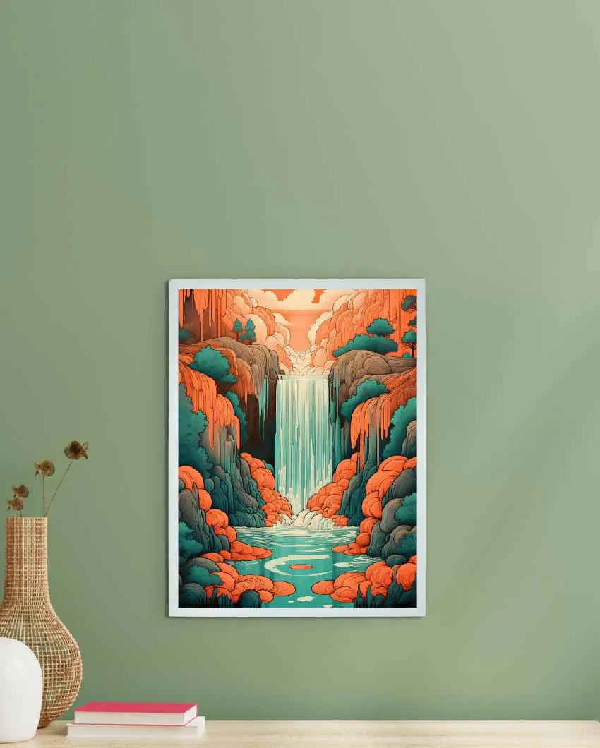 Terracotta Waterfall Canvas Artisan Wall Painting