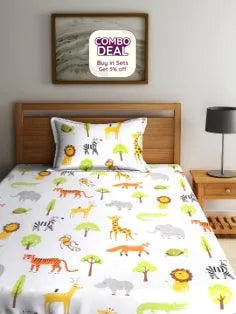 Animal Print Cotton Bedding Set With Pillow Covers | Single Size | 59 x 91 inches
