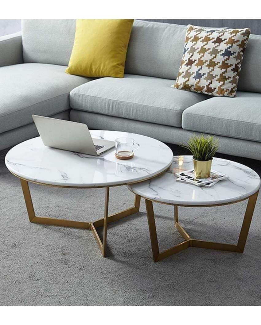 White Metallic Marble Coffee Table | Pack of 2