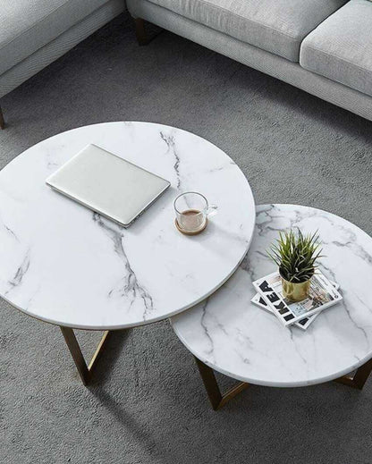 White Metallic Marble Coffee Table | Pack of 2