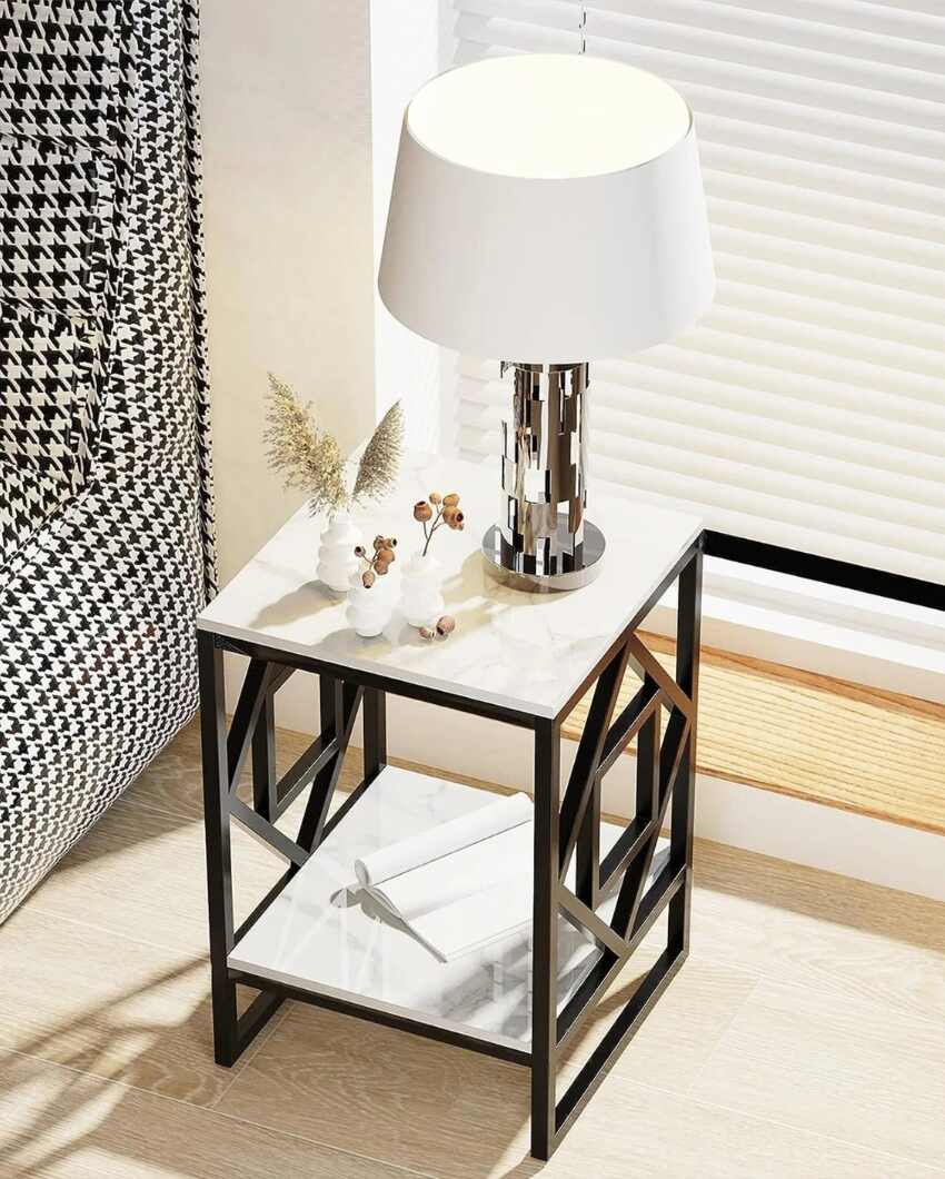 White & Black 2-Tier Square Side Table | 14 x 14 x 22 inches