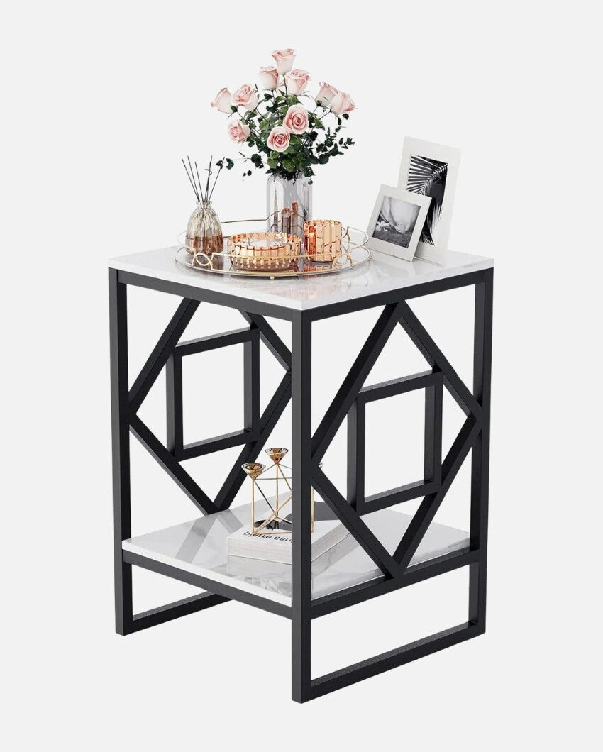 White & Black 2-Tier Square Side Table | 14 x 14 x 22 inches