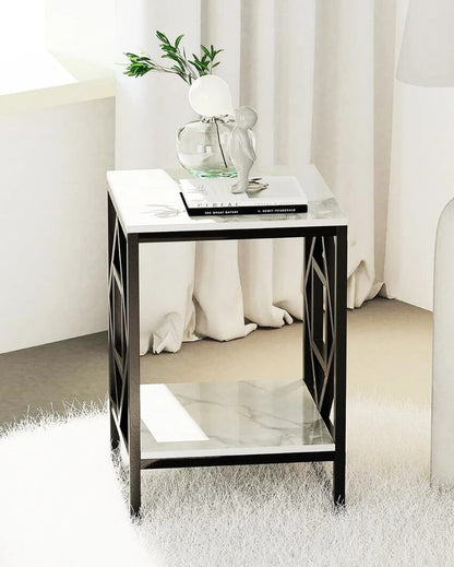 White & Black 2-Tier Square Side Table | 14 x 14 x 22 inches