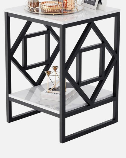 White & Black 2-Tier Square Side Table | 14 x 14 x 22 inches