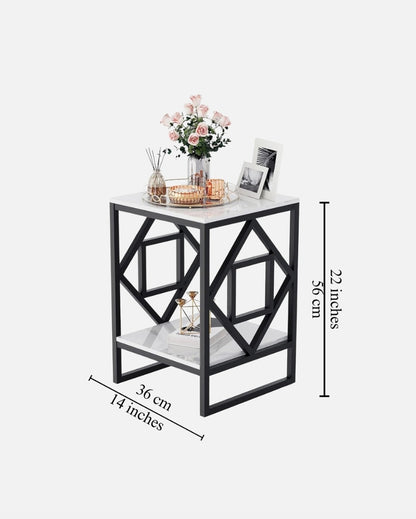 White & Black 2-Tier Square Side Table | 14 x 14 x 22 inches