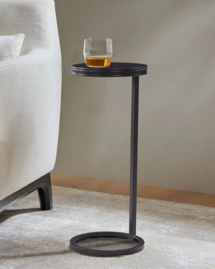 Ring Base Black Marble Designer Side Table | 10 x 10 x 24 inches