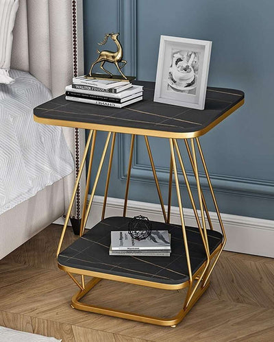 Modern Square Black Marble Side Table | 16 x 16 x 24 inches