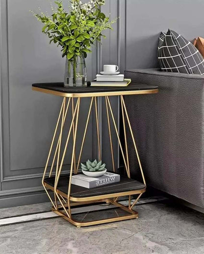 Modern Square Black Marble Side Table | 16 x 16 x 24 inches