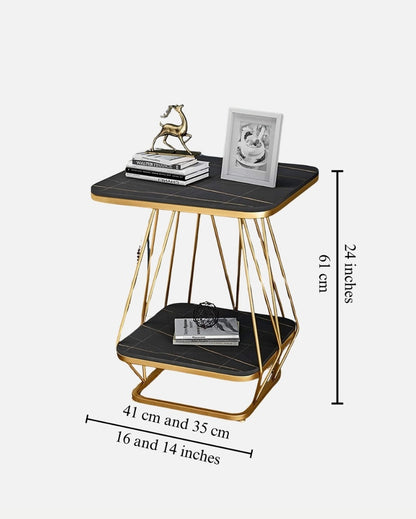 Modern Square Black Marble Side Table | 16 x 16 x 24 inches