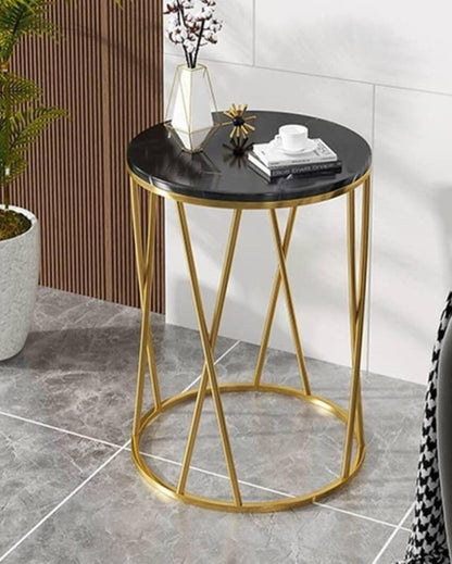 Gold And Black Marble Side Table | 16 x 16 x 20 inches