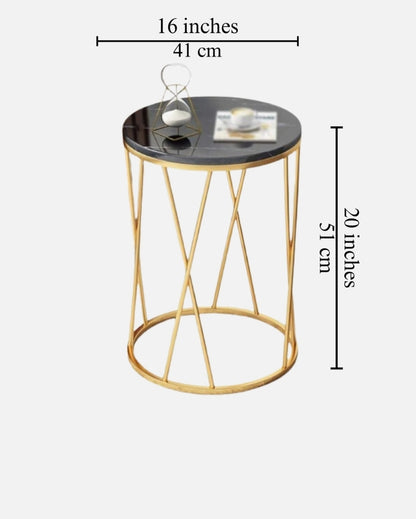 Gold And Black Marble Side Table | 16 x 16 x 20 inches