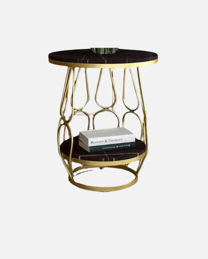 Designer Round Black Marble Side Table | 16 x 16 x 22 inches