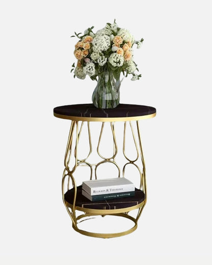 Designer Round Black Marble Side Table | 16 x 16 x 22 inches