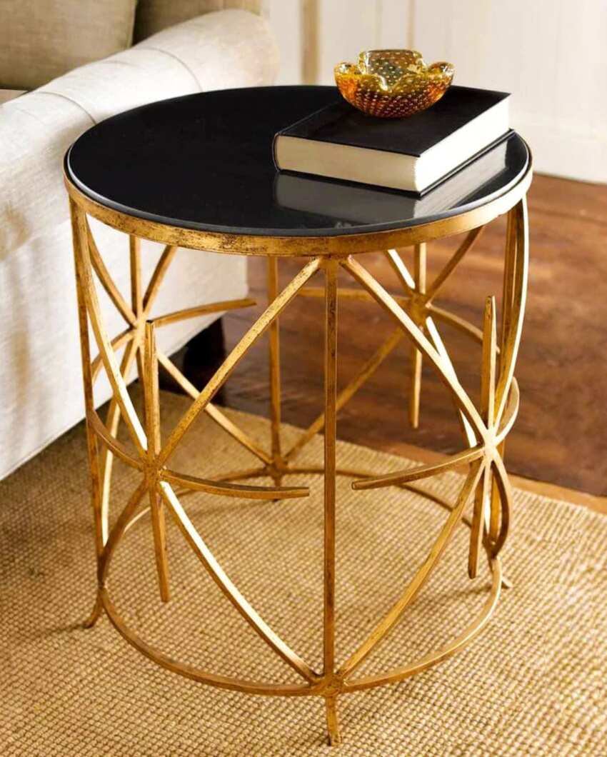 Black & Gold Contemporary Side Table | 16 x 16 x 20 inches