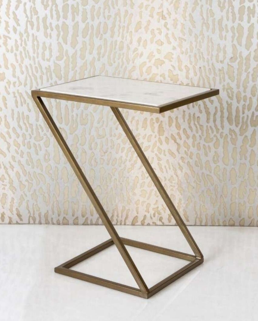 Z Style White Marble Side Table | 16 x 12 x 20 inches