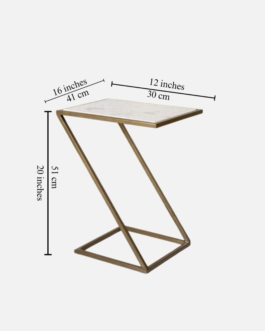 Z Style White Marble Side Table | 16 x 12 x 20 inches