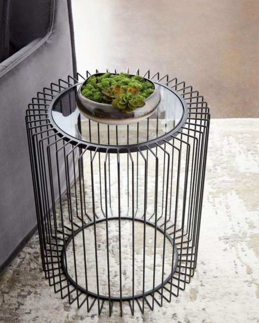 Black Round Glass Side Table | 16 x 22 inches