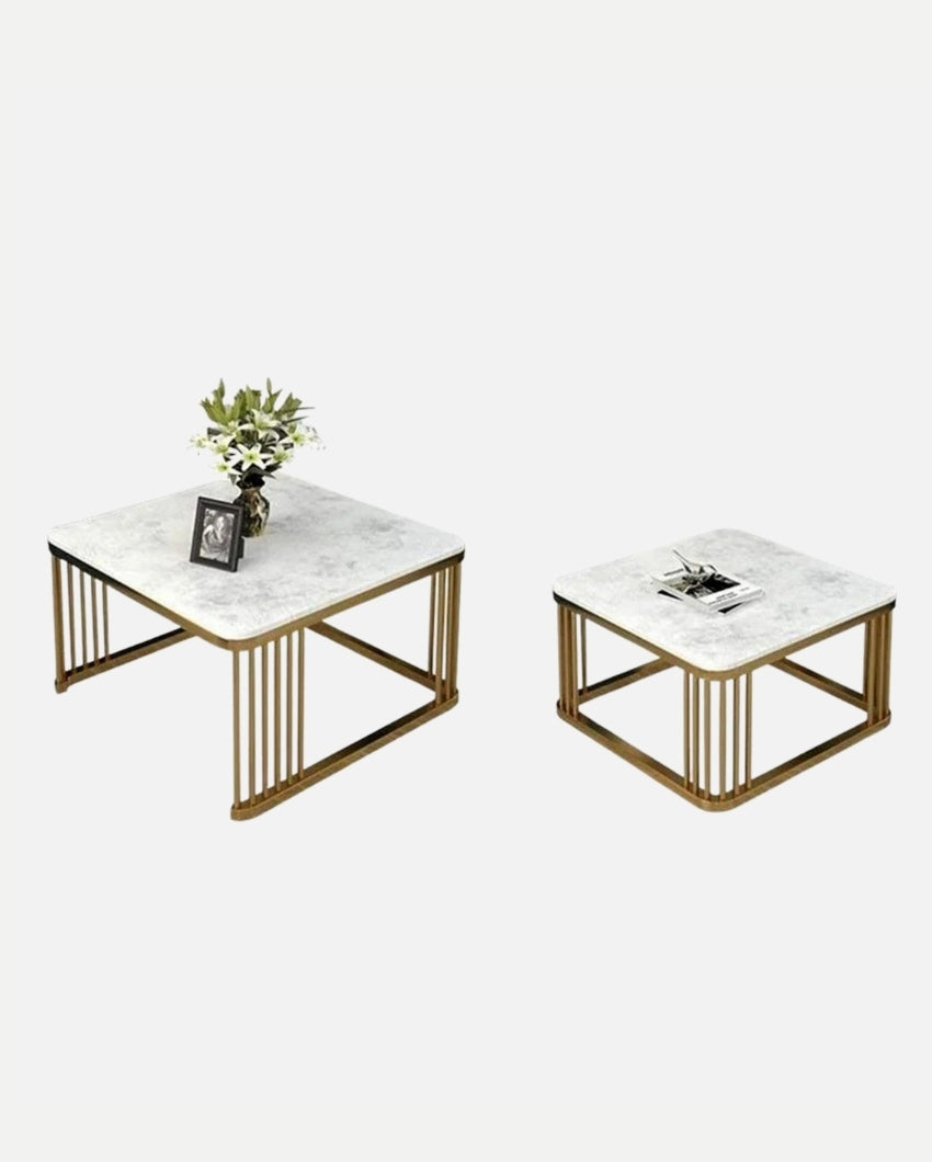 White & Gold Square Marble Center Table | Pack of 2