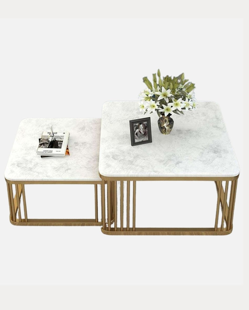 White & Gold Square Marble Center Table | Pack of 2