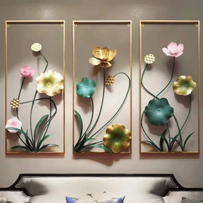 Multicolor Wild Flora Metal Wall Art | Pack of 3 | 45 x 3 x 36  inches