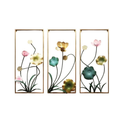 Multicolor Wild Flora Metal Wall Art | Pack of 3 | 45 x 3 x 36  inches