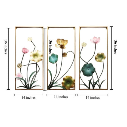 Multicolor Wild Flora Metal Wall Art | Pack of 3 | 45 x 3 x 36  inches