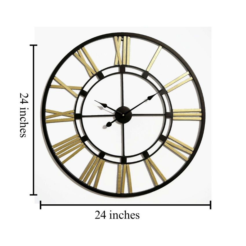 Black & Gold Classic Roman Large Wall Clock | 24 x 3 x 24  inches