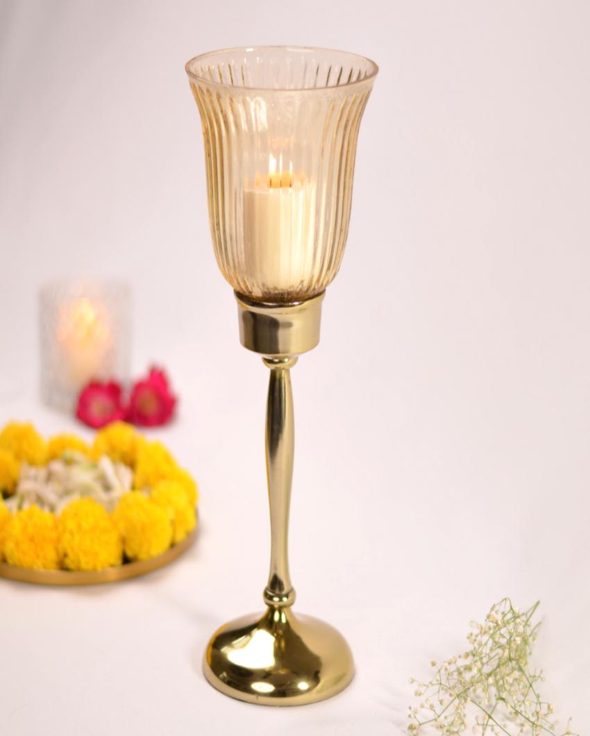 Enhance Ribbed Glass Candle Holder | 5 x 13 inches