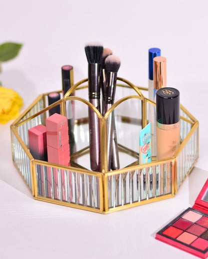 Fluted Glass Hexagonal Make-Up & Toiletry Organizer