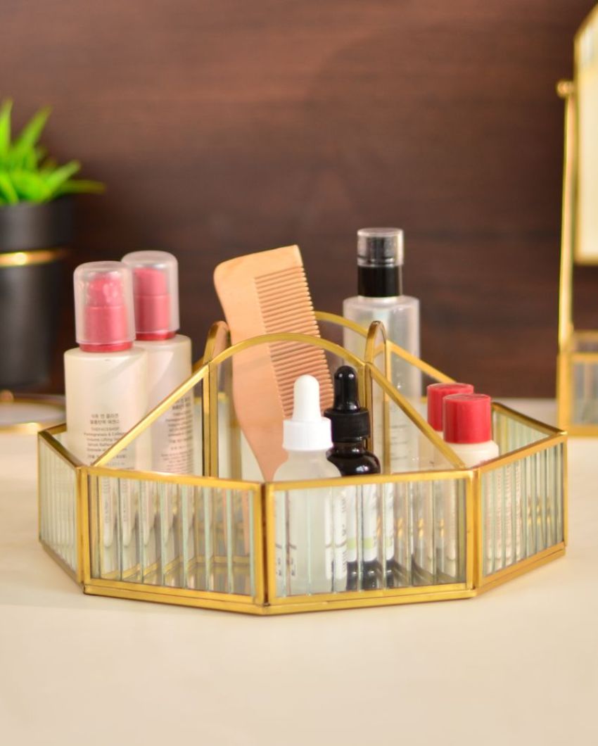 Fluted Glass Hexagonal Make-Up & Toiletry Organizer