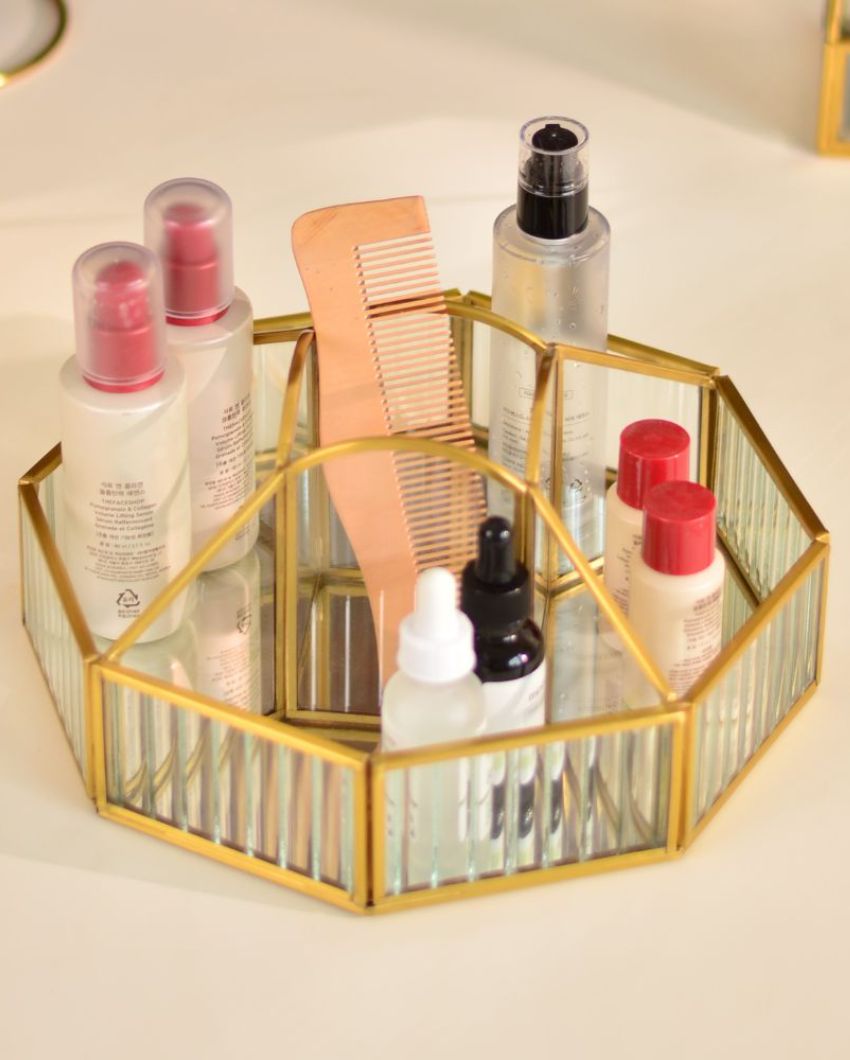 Fluted Glass Hexagonal Make-Up & Toiletry Organizer