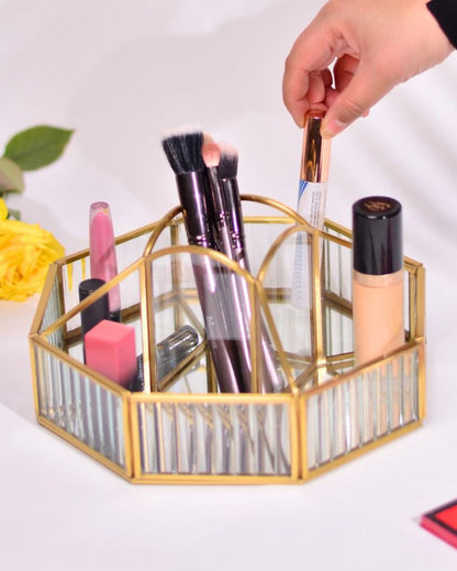 Fluted Glass Hexagonal Make-Up & Toiletry Organizer