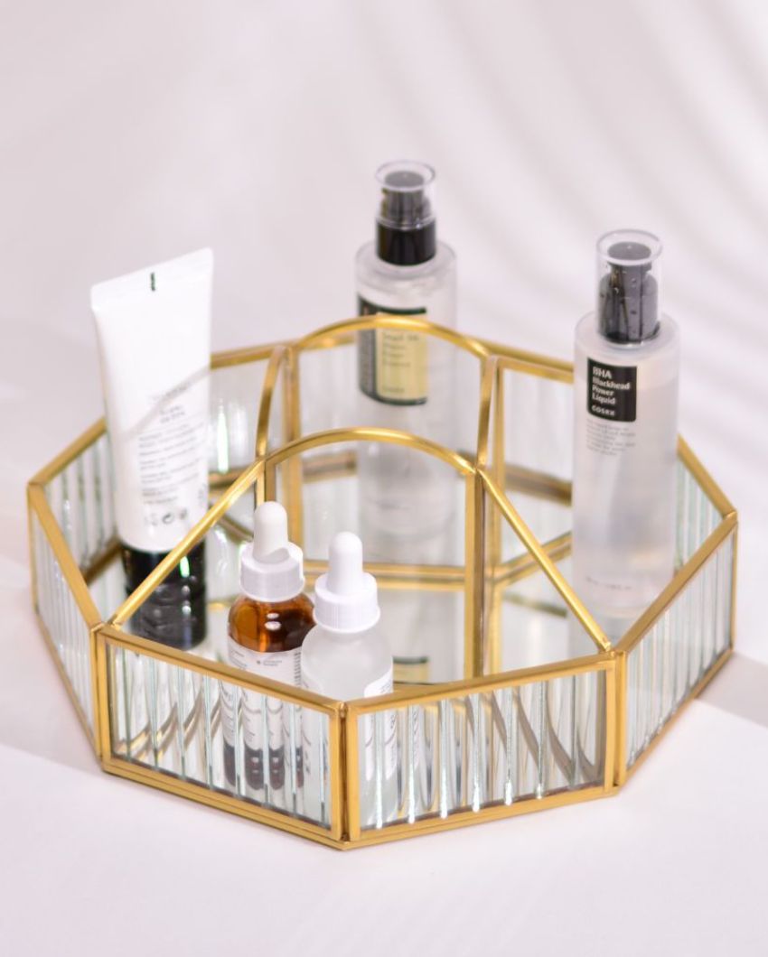 Fluted Glass Hexagonal Make-Up & Toiletry Organizer