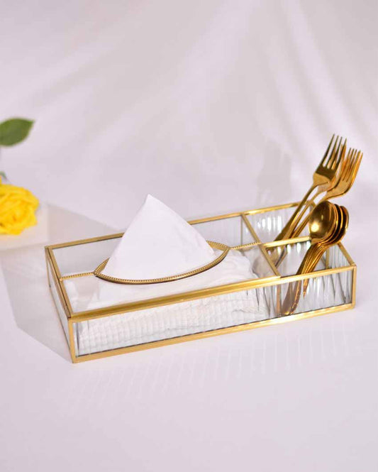 Fluted Glass Tissue Box With Compartments